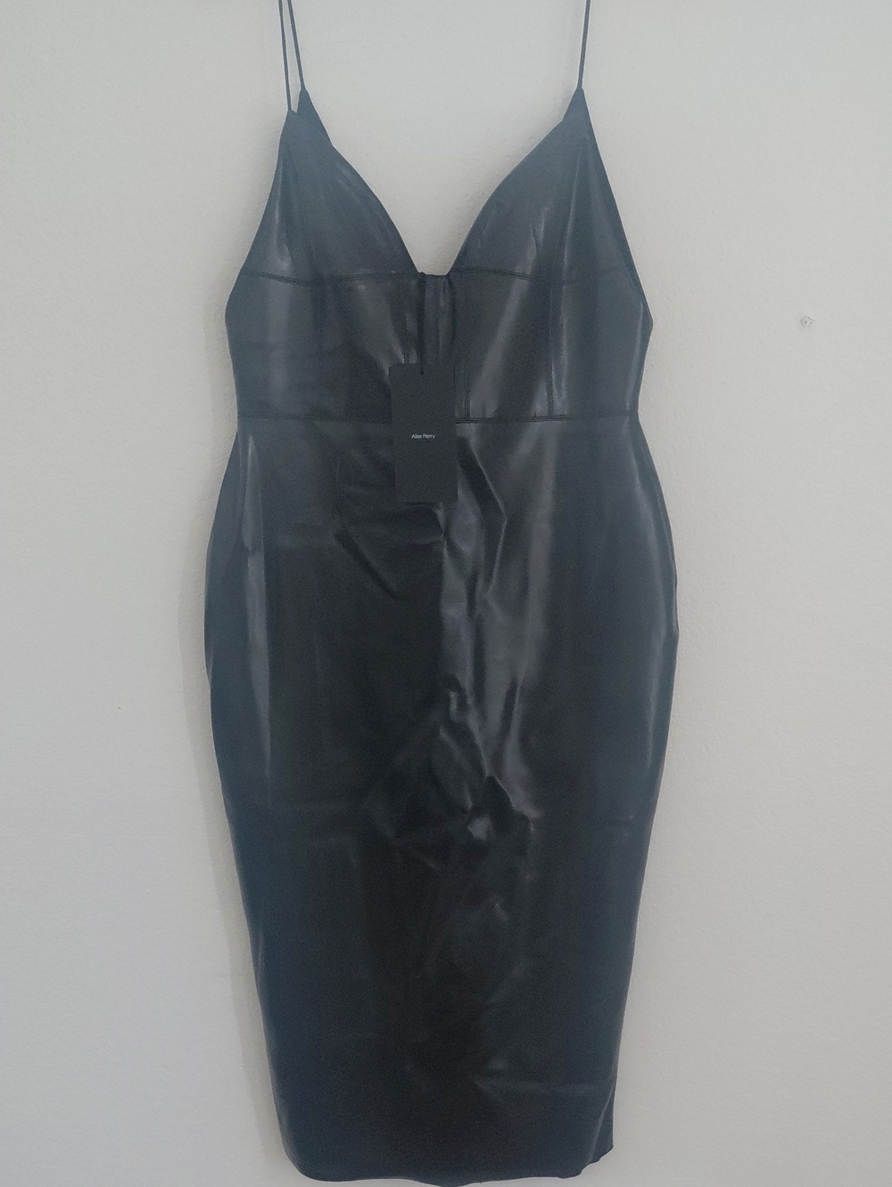 Alex Perry Black Faux Leather Midi Slip Dress